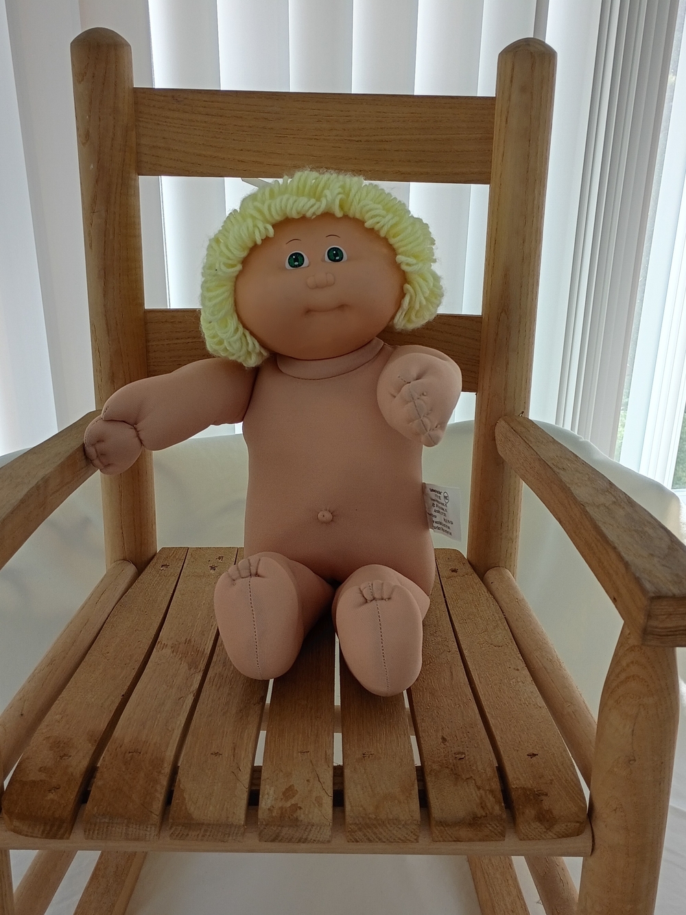 VTG Cabbage Patch Doll Green Eyes Poodle Yellow HM 1 Blue Sig PMI 1978, 1982 17"